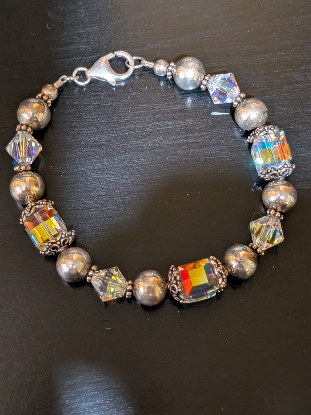 Svarowski Aurora Crystal sterling Silver Beaded Bracelet